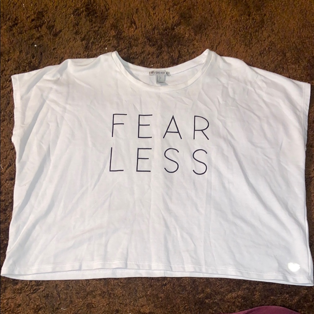 GET 4 $5 😊 Forever 21 White Crop Top with “FEARLESS” Text